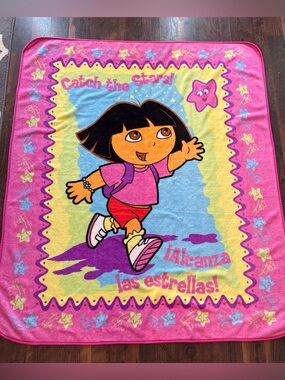 Vtg 2006 Dora the Explorer Catch the Stars Blanket 50x58 1/2 in.